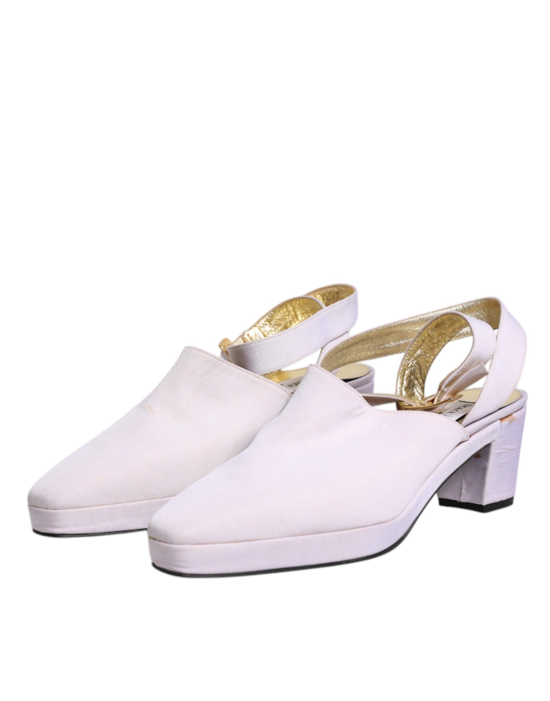 Dolce & Gabbana Off White Block Heel Slingback Sandals Shoes | Regal Royce