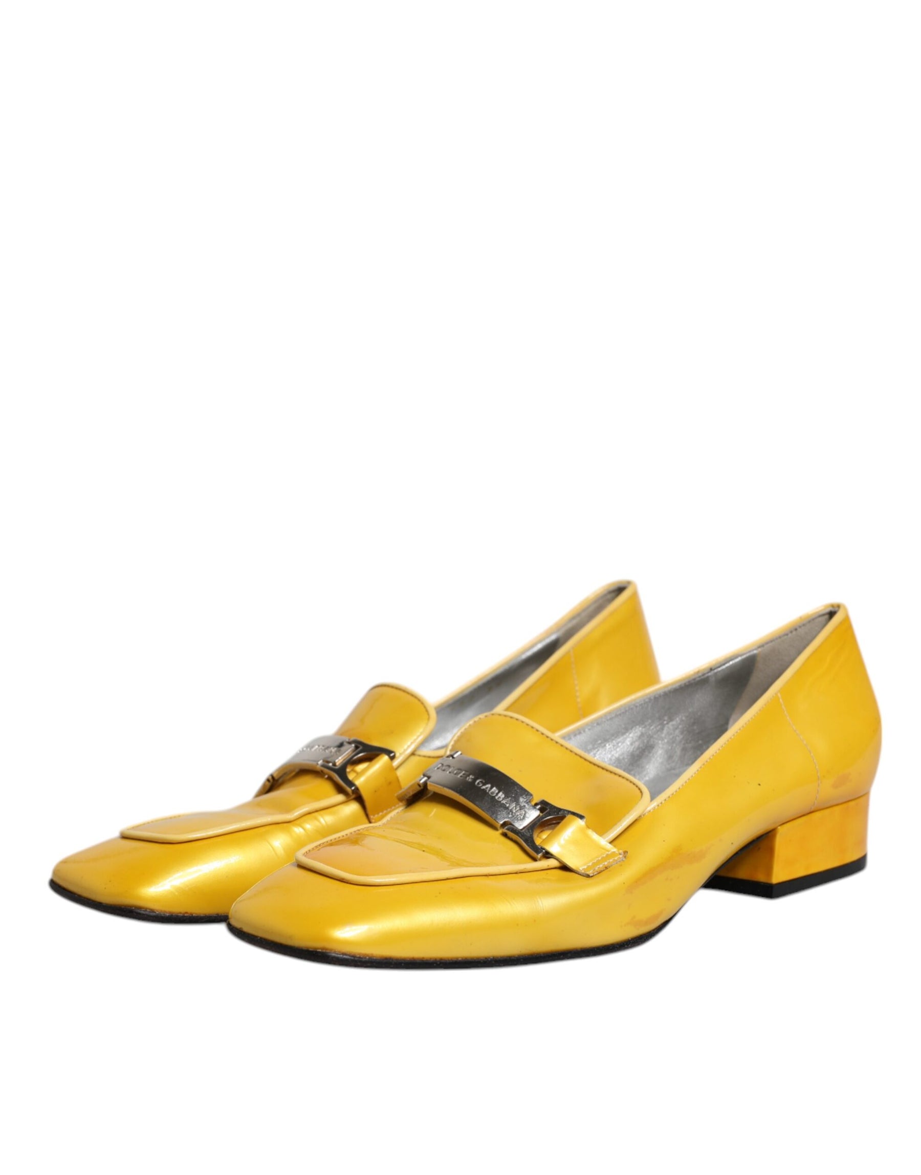 Dolce & Gabbana Yellow Leather Logo Plaque Slip On Mocassin Shoes | Regal Royce