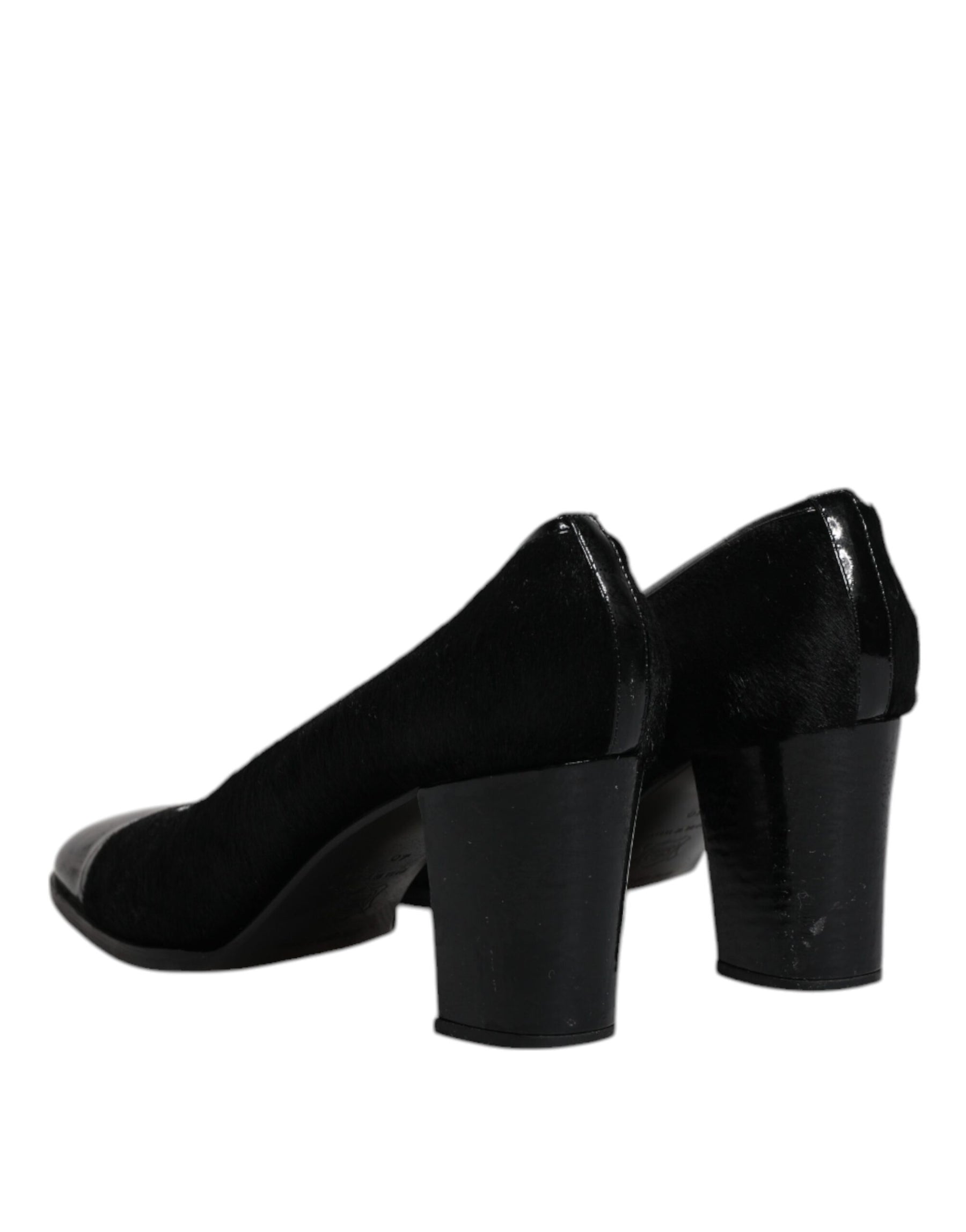 Dolce & Gabbana Black Leather Block Heels Pumps Shoes | Regal Royce