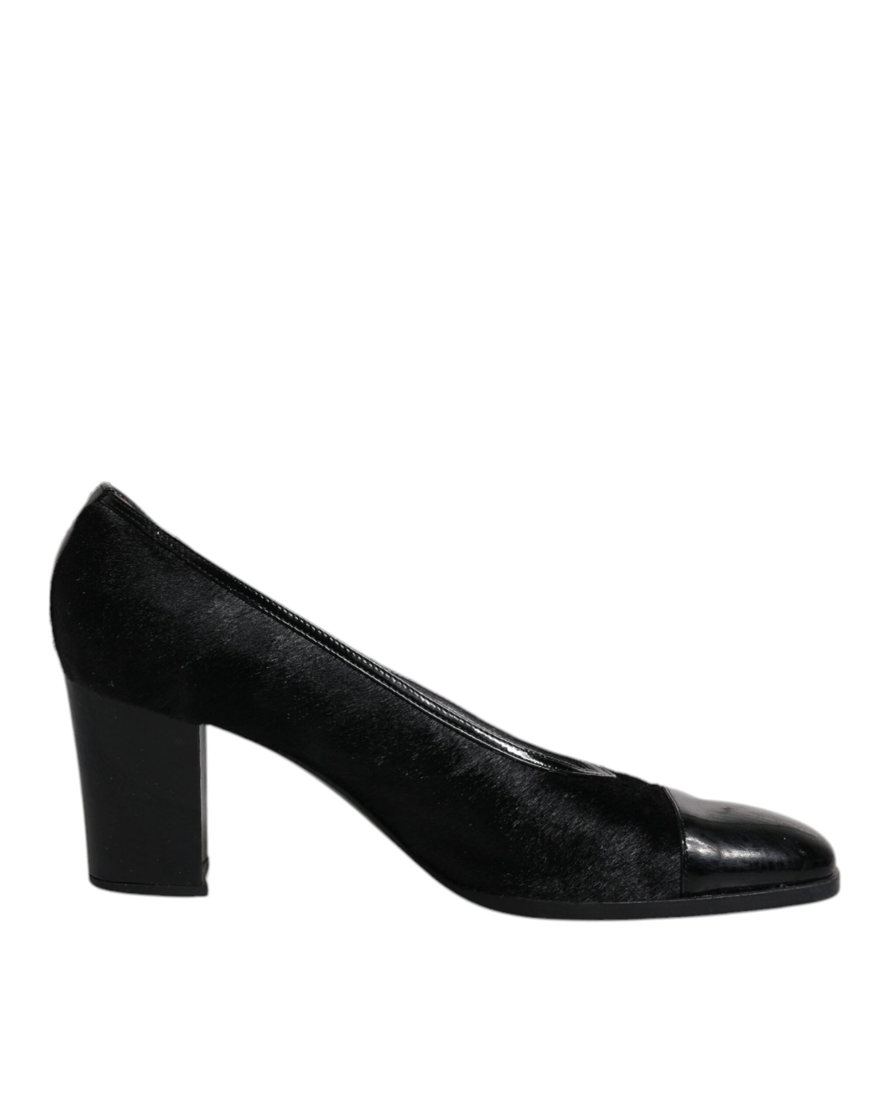 Dolce & Gabbana Black Leather Block Heels Pumps Shoes | Regal Royce