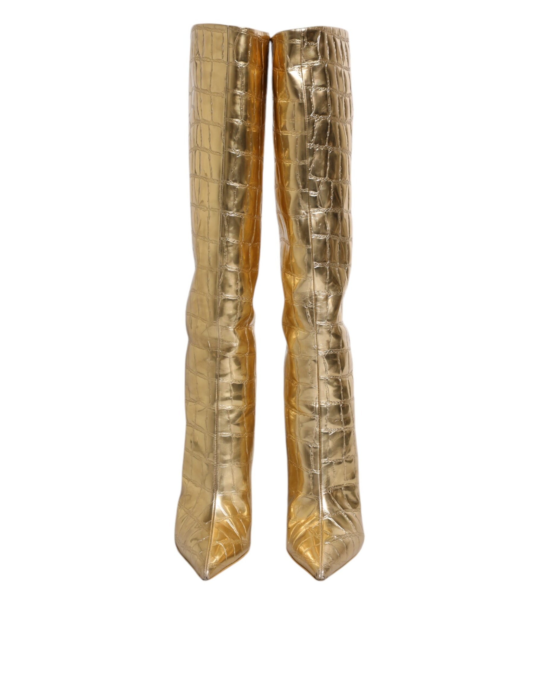 Dolce & Gabbana Gold Leather Stiletto Heels High Boots Shoes | Regal Royce