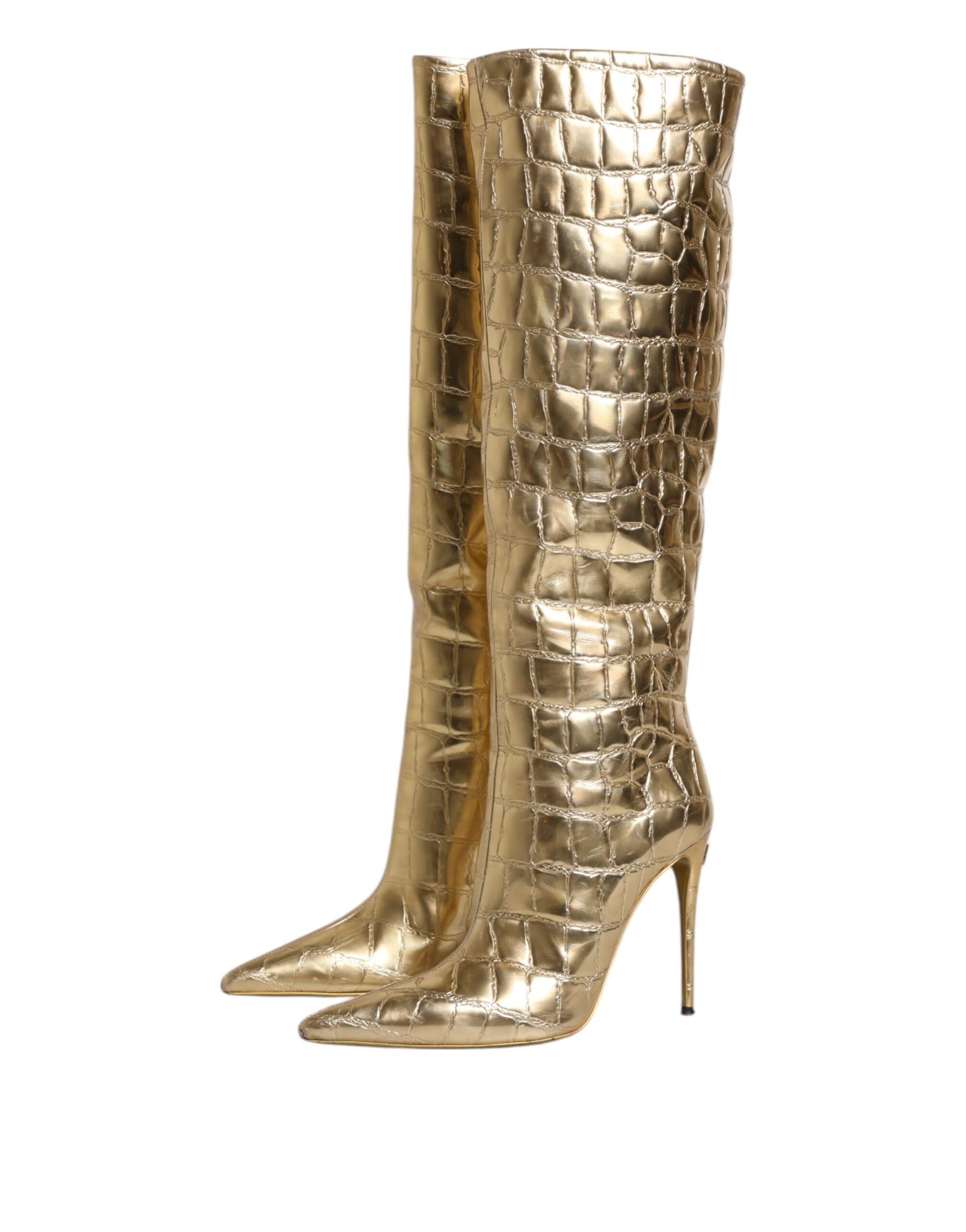 Dolce & Gabbana Gold Leather Stiletto Heels High Boots Shoes | Regal Royce