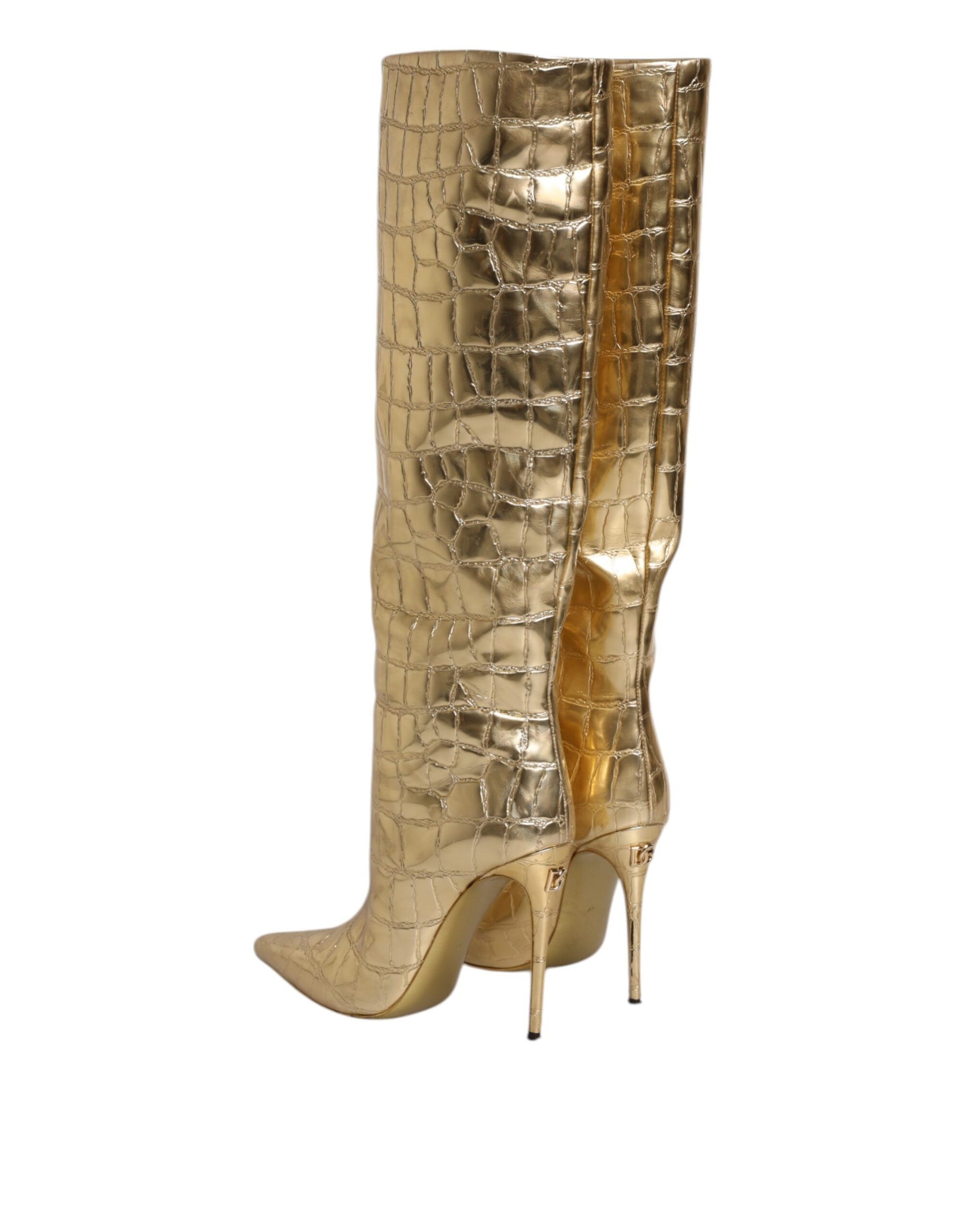 Dolce & Gabbana Gold Leather Stiletto Heels High Boots Shoes | Regal Royce