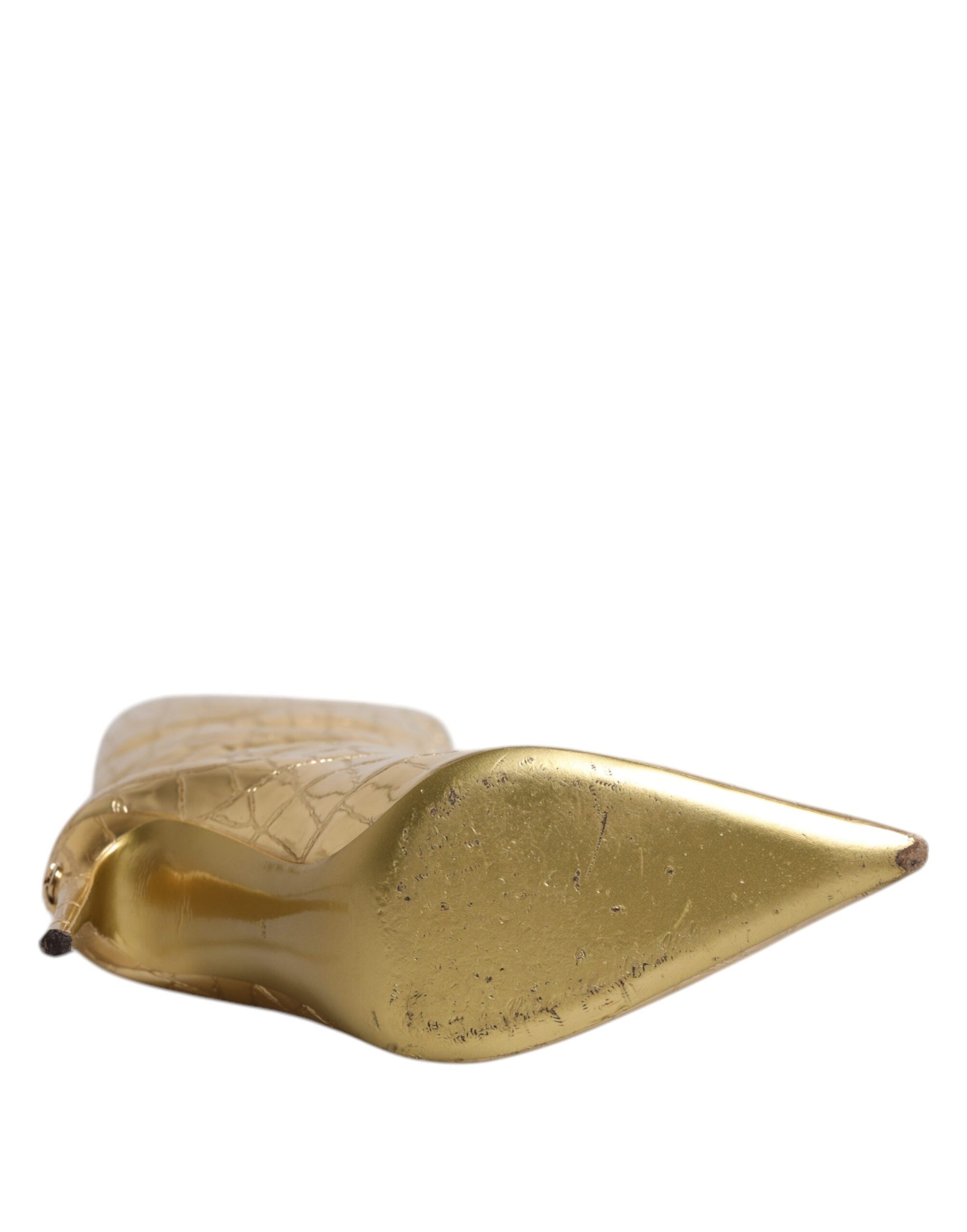 Dolce & Gabbana Gold Leather Stiletto Heels High Boots Shoes | Regal Royce