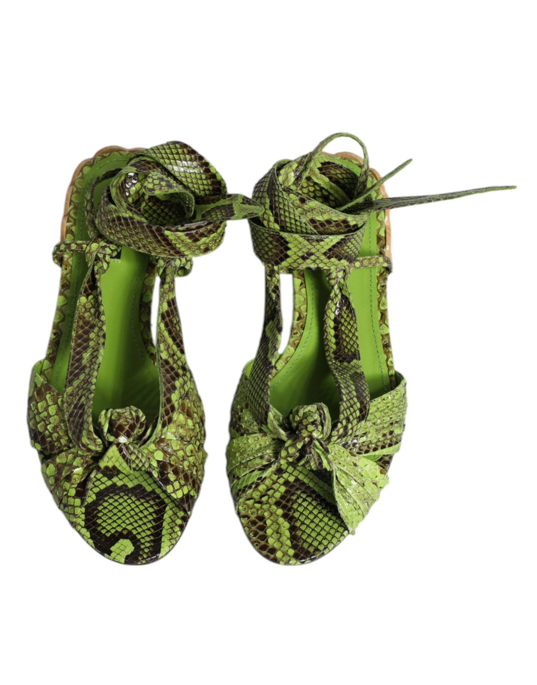 Dolce & Gabbana Green Animal Print Ankle Wrap Sandals Shoes | Regal Royce