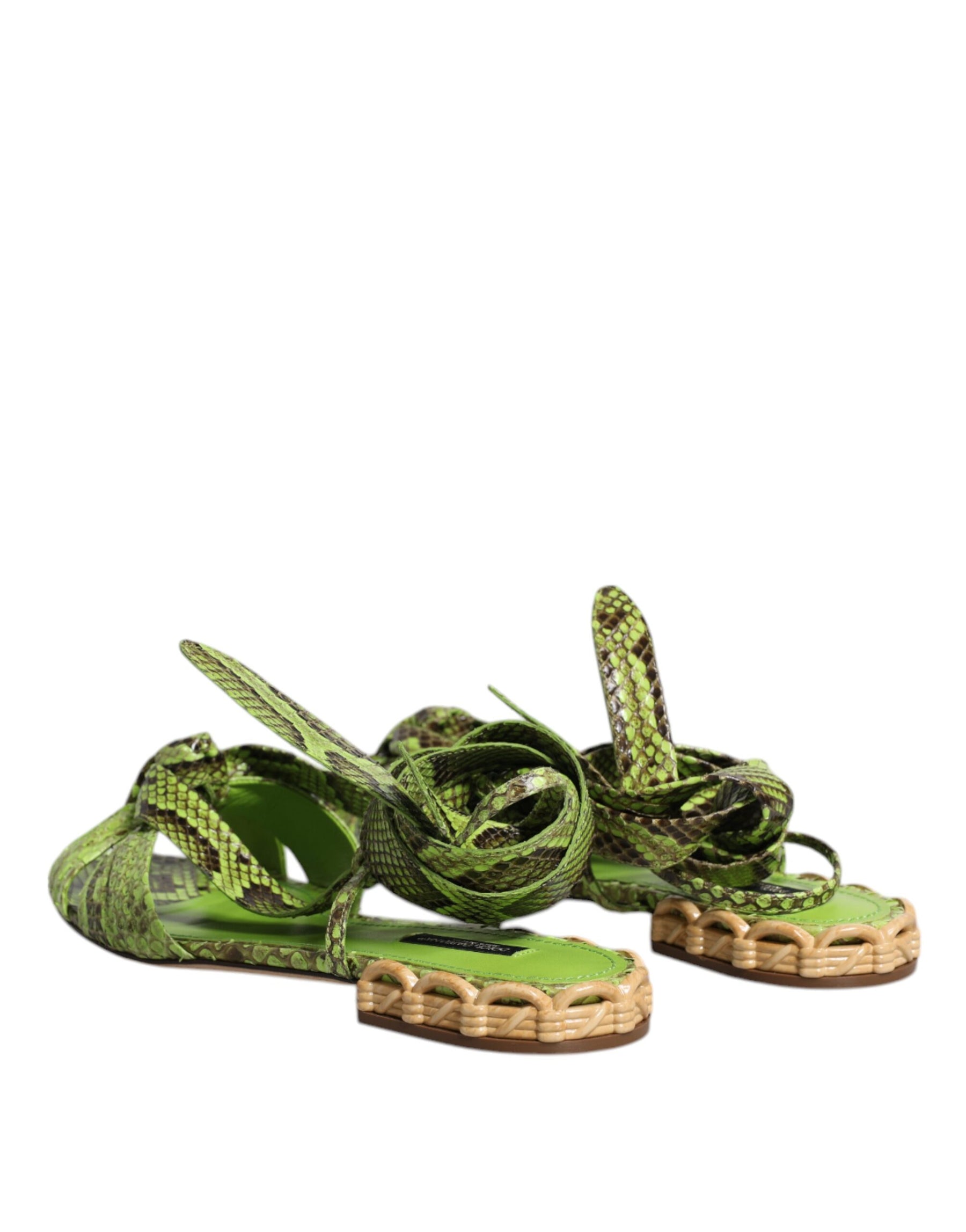Dolce & Gabbana Green Animal Print Ankle Wrap Sandals Shoes | Regal Royce