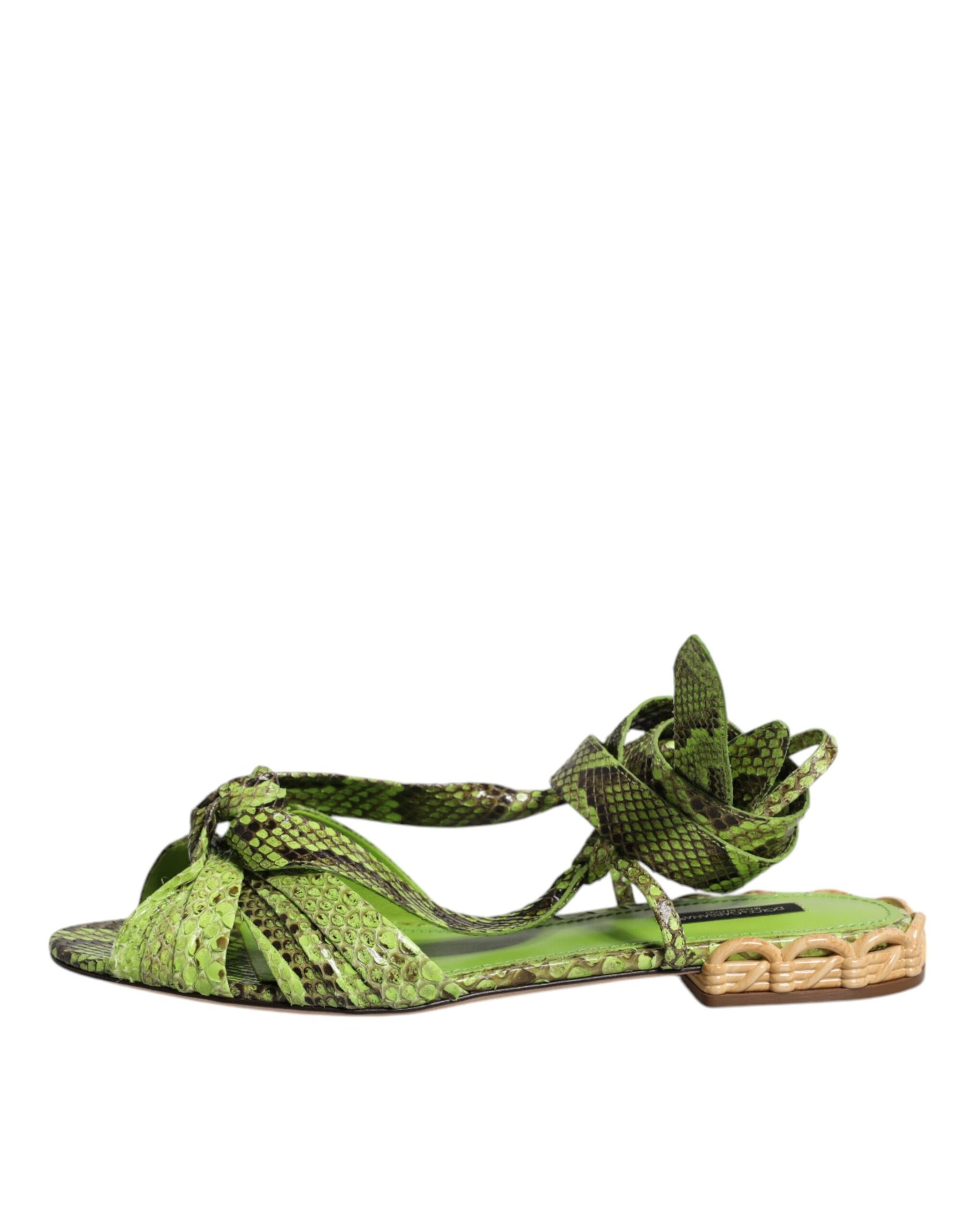 Dolce & Gabbana Green Animal Print Ankle Wrap Sandals Shoes | Regal Royce