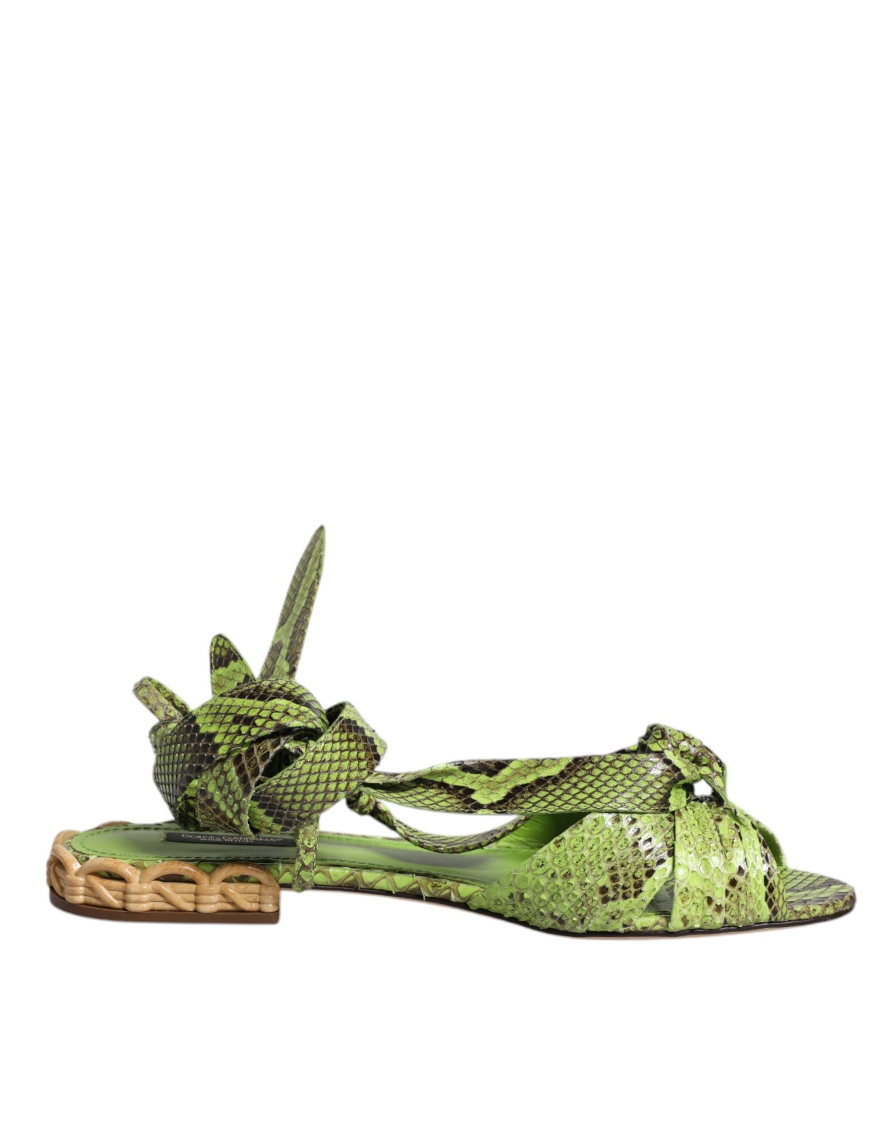 Dolce & Gabbana Green Animal Print Ankle Wrap Sandals Shoes | Regal Royce