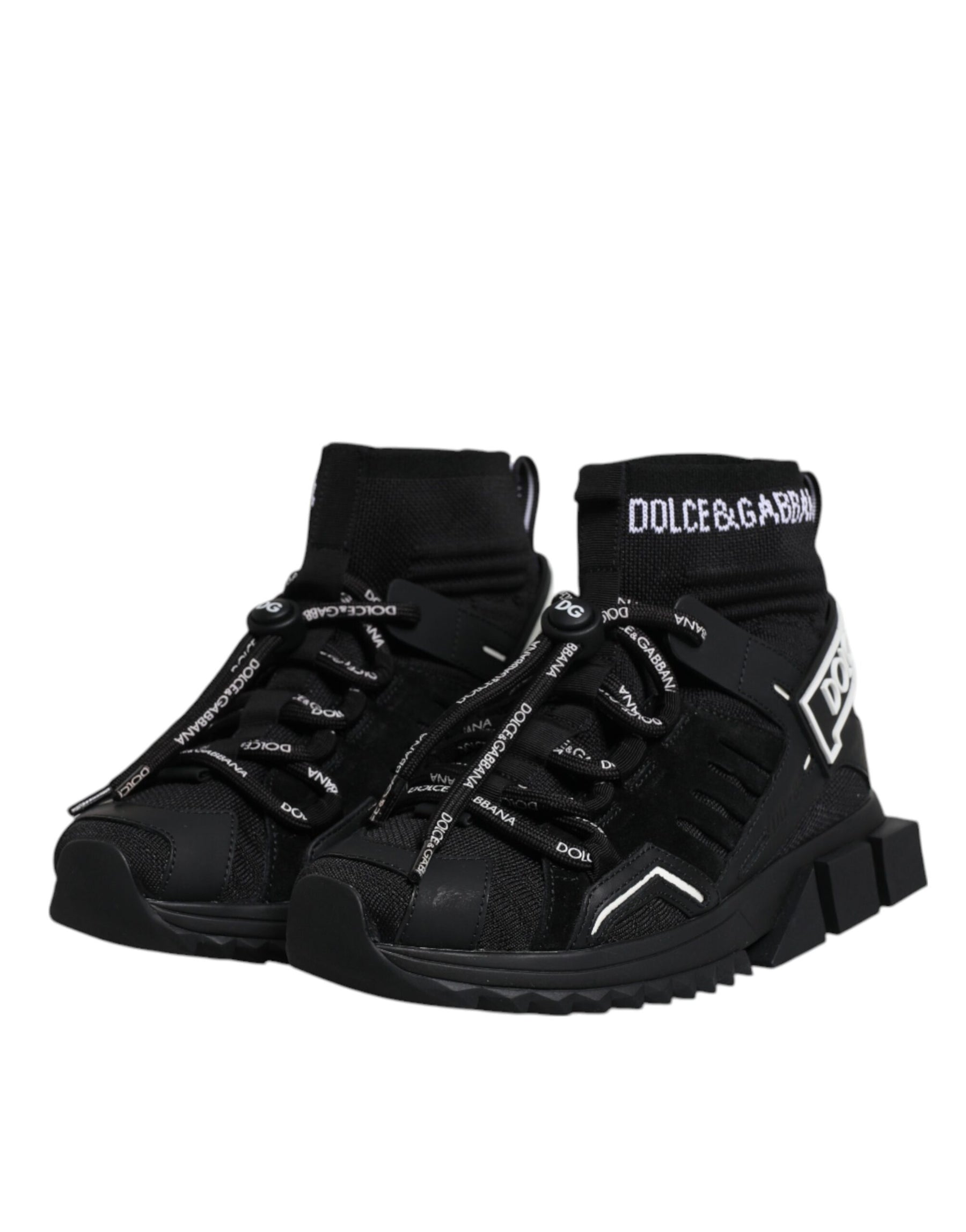 Dolce & Gabbana Black Sorrento Socks Logo Sneakers Shoes | Regal Royce
