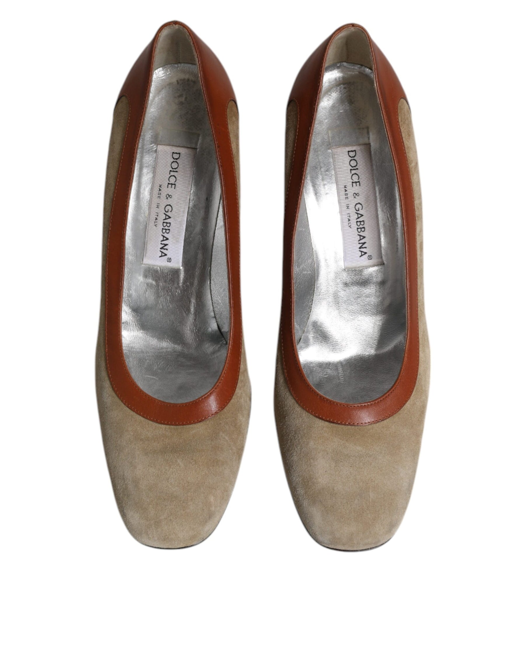 Dolce & Gabbana Beige Brown Leather Block Heels Pumps Shoes | Regal Royce