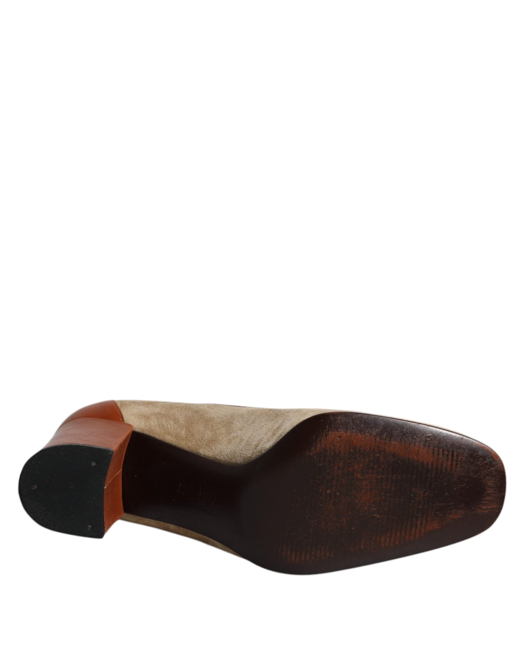 Dolce & Gabbana Beige Brown Leather Block Heels Pumps Shoes | Regal Royce