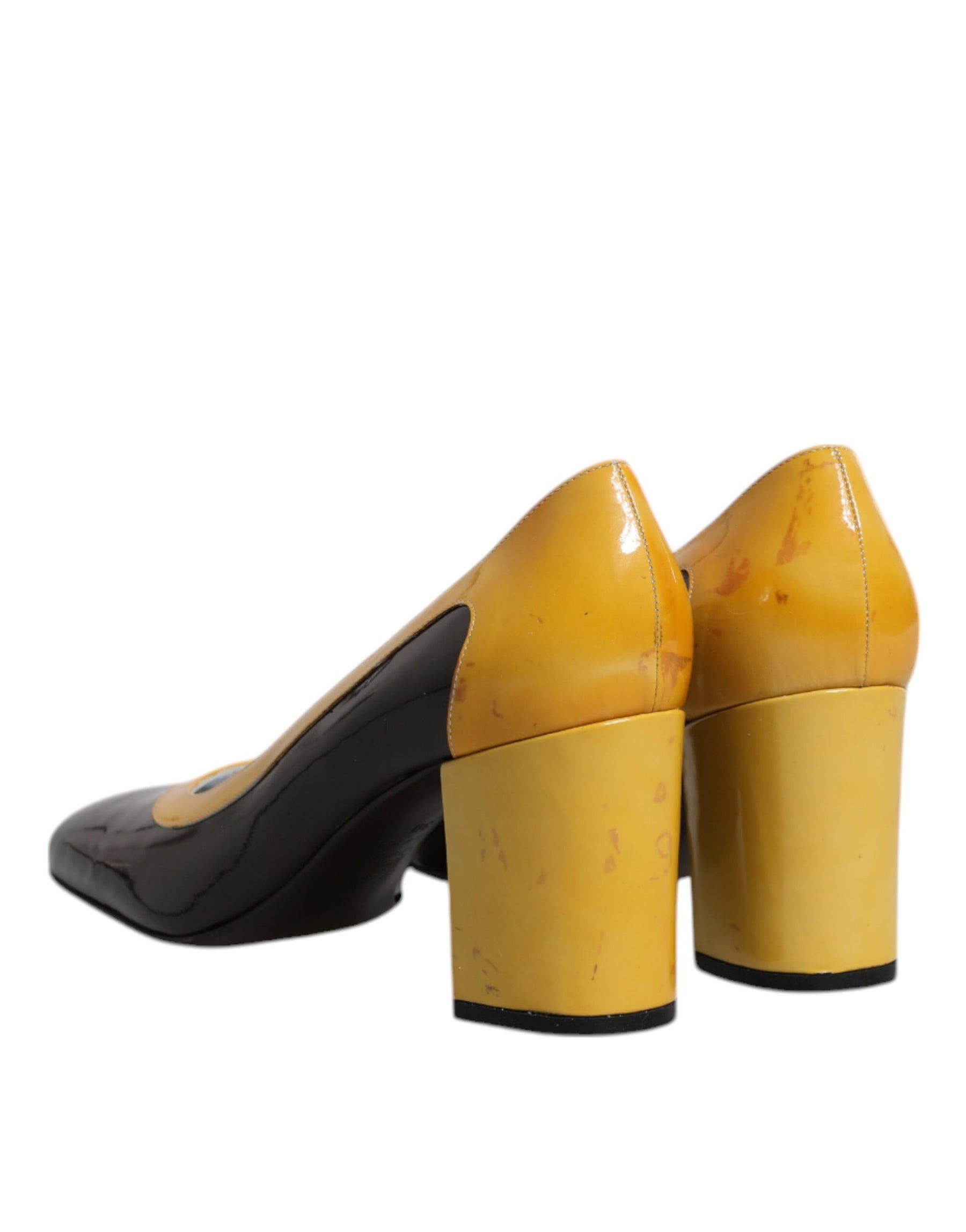 Dolce & Gabbana Yellow Brown Leather Block Heel Pumps Shoes | Regal Royce