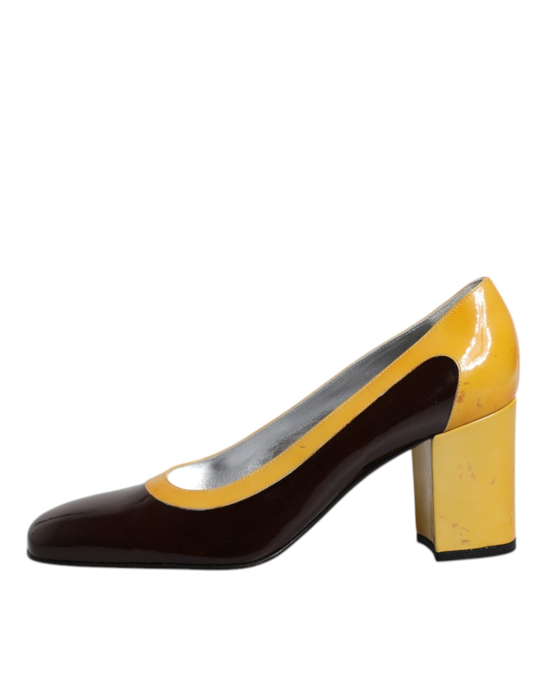 Dolce & Gabbana Yellow Brown Leather Block Heel Pumps Shoes | Regal Royce