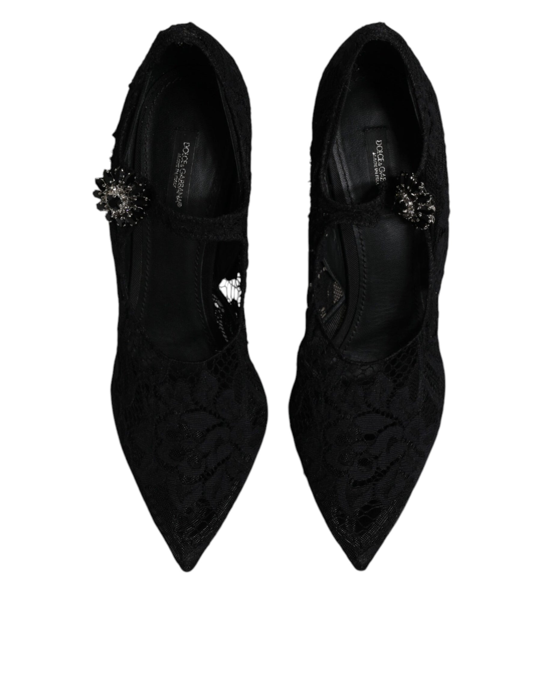 Dolce & Gabbana Black Lace Crystals Mary Jane Pumps Shoes | Regal Royce