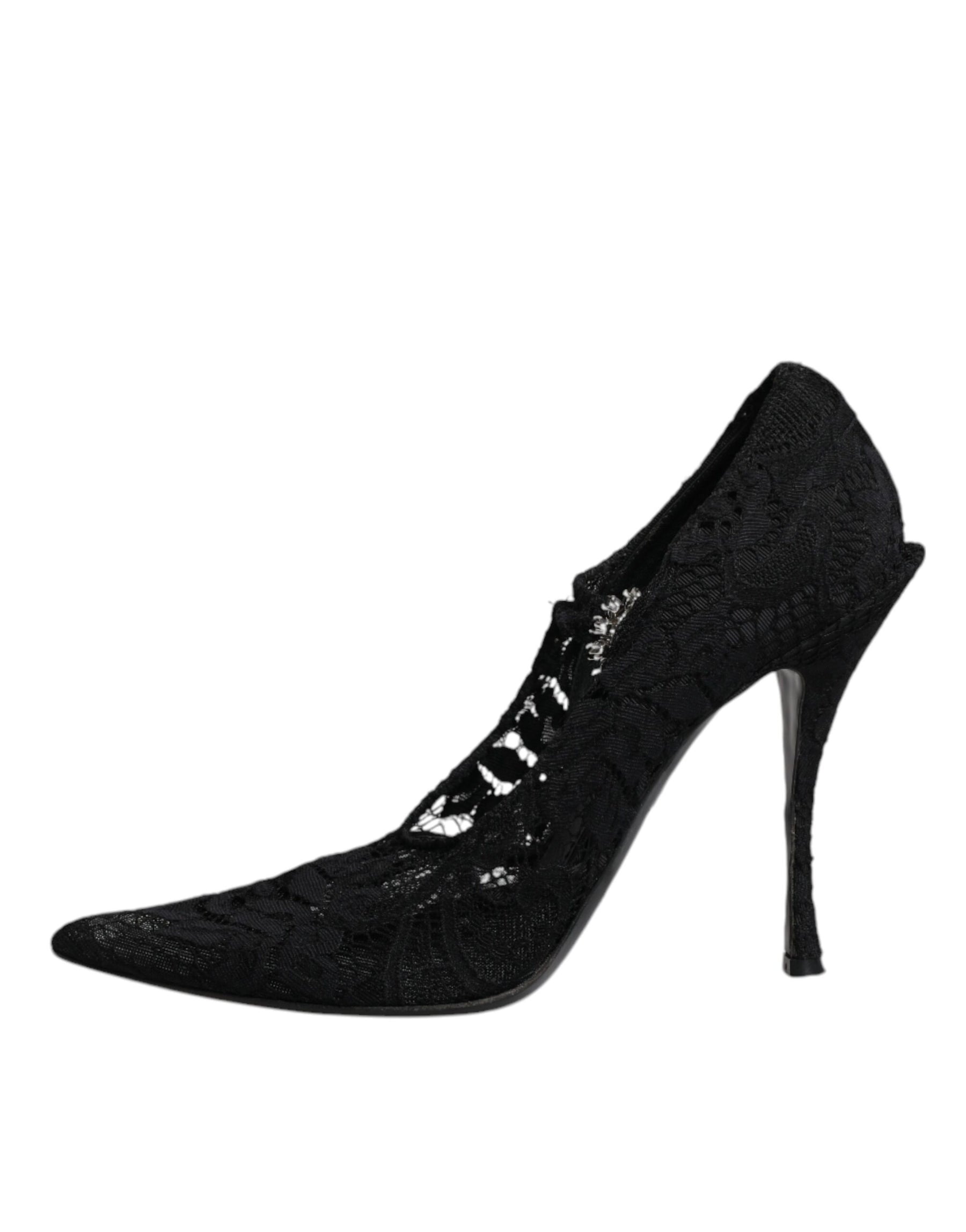 Dolce & Gabbana Black Lace Crystals Mary Jane Pumps Shoes | Regal Royce
