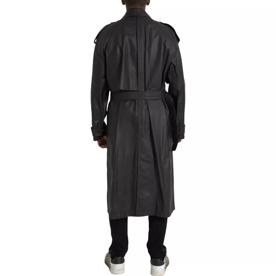 Bottega Veneta Black Leather Men Waterproof Trenchcoat Jacket | Regal Royce