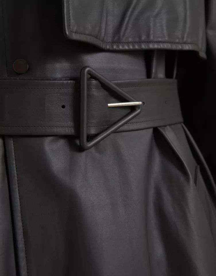 Bottega Veneta Black Leather Men Waterproof Trenchcoat Jacket | Regal Royce