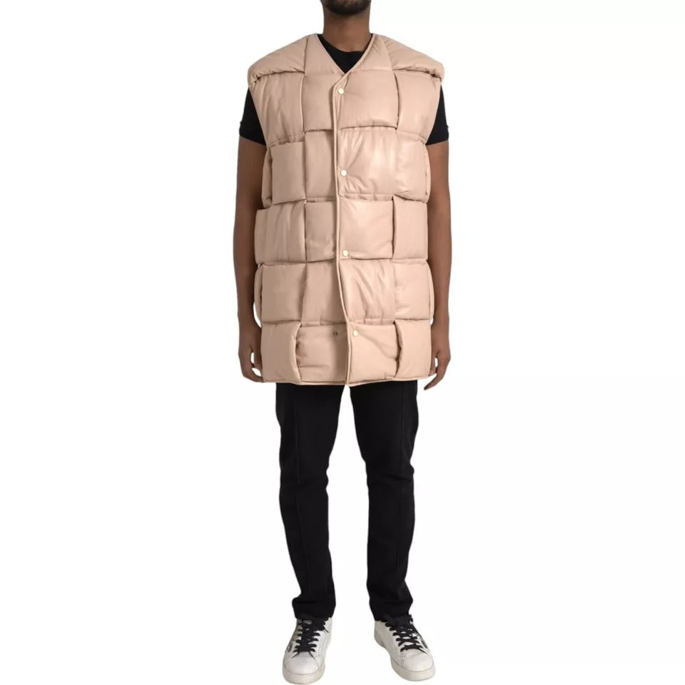 Bottega Veneta Beige Quilted Sleeveless Calf Leather Jacket | Regal Royce