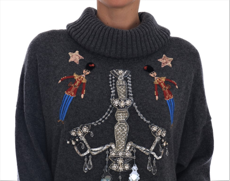 Dolce & Gabbana Fairy Tale Crystal Gray Cashmere Sweater | Regal Royce