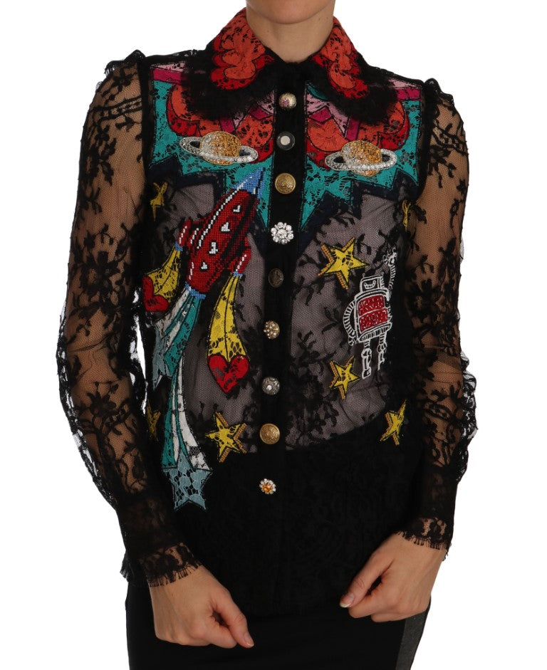 Dolce & Gabbana Black Lace Crystal SPACE Shirt | Regal Royce