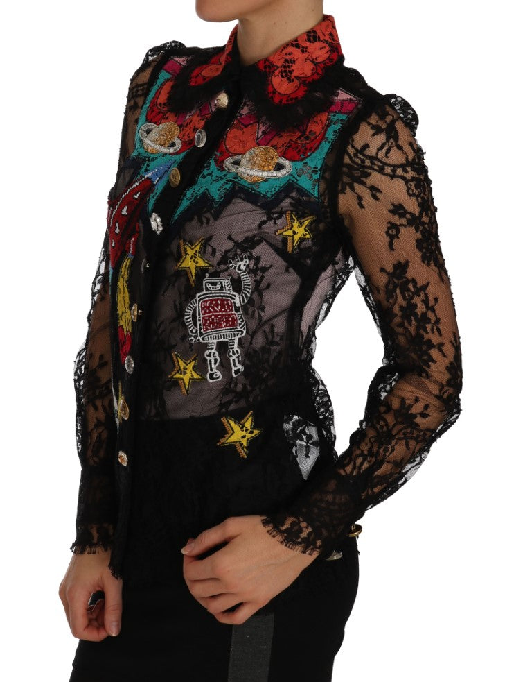 Dolce & Gabbana Black Lace Crystal SPACE Shirt | Regal Royce