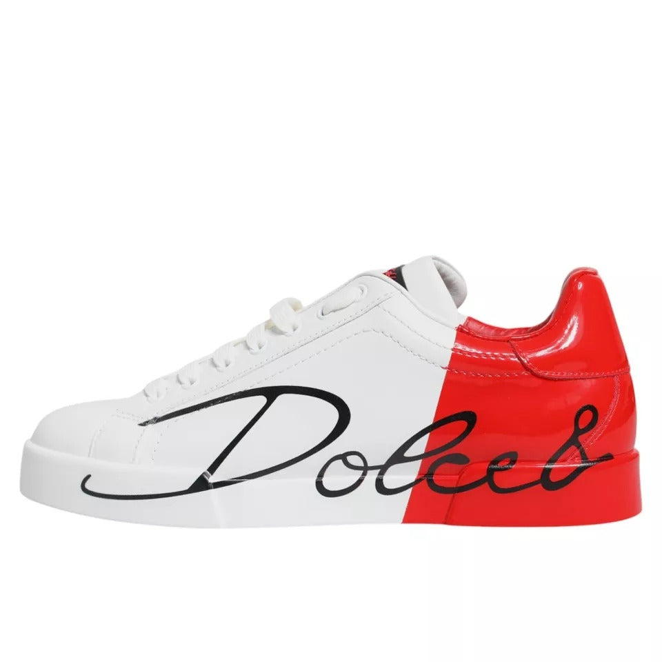 Dolce & Gabbana White Red Portofino Low Top Sneakers Shoes | Regal Royce