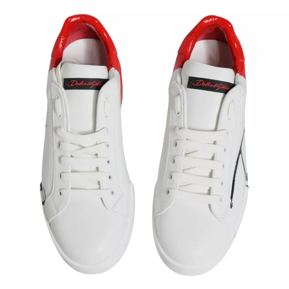 Dolce & Gabbana White Red Portofino Low Top Sneakers Shoes | Regal Royce
