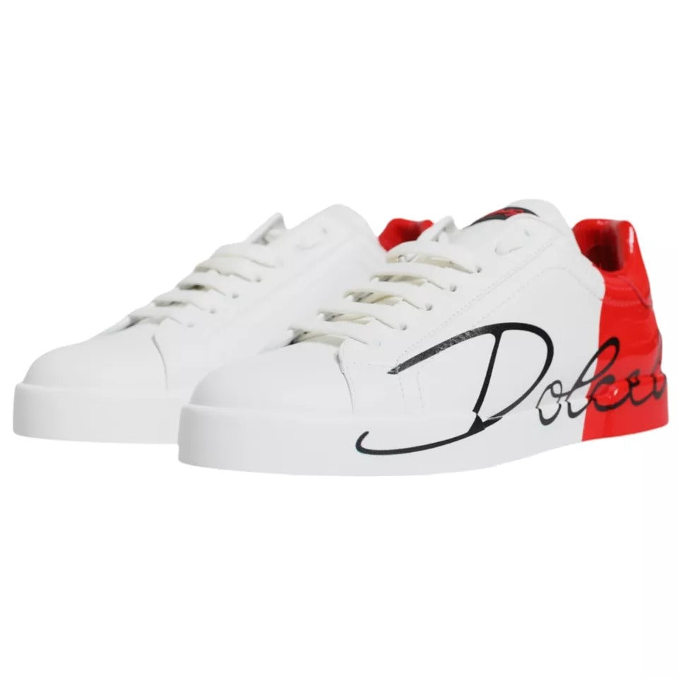 Dolce & Gabbana White Red Portofino Low Top Sneakers Shoes | Regal Royce