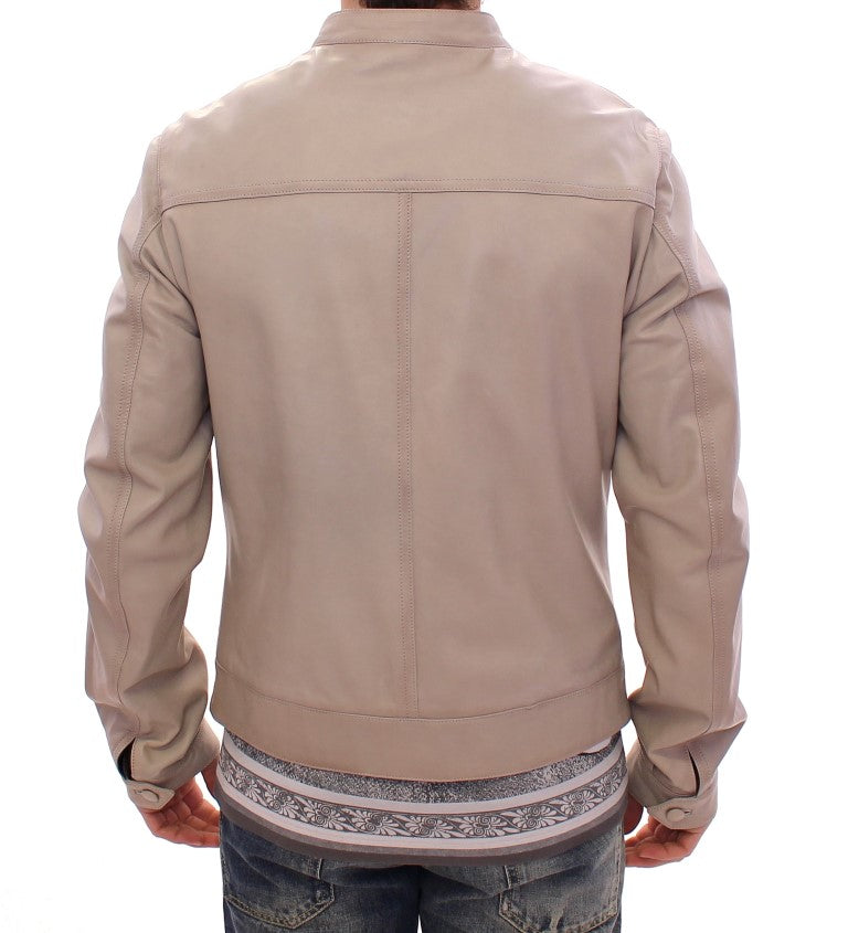 Dolce & Gabbana Beige Leather Jacket Biker Coat | Regal Royce