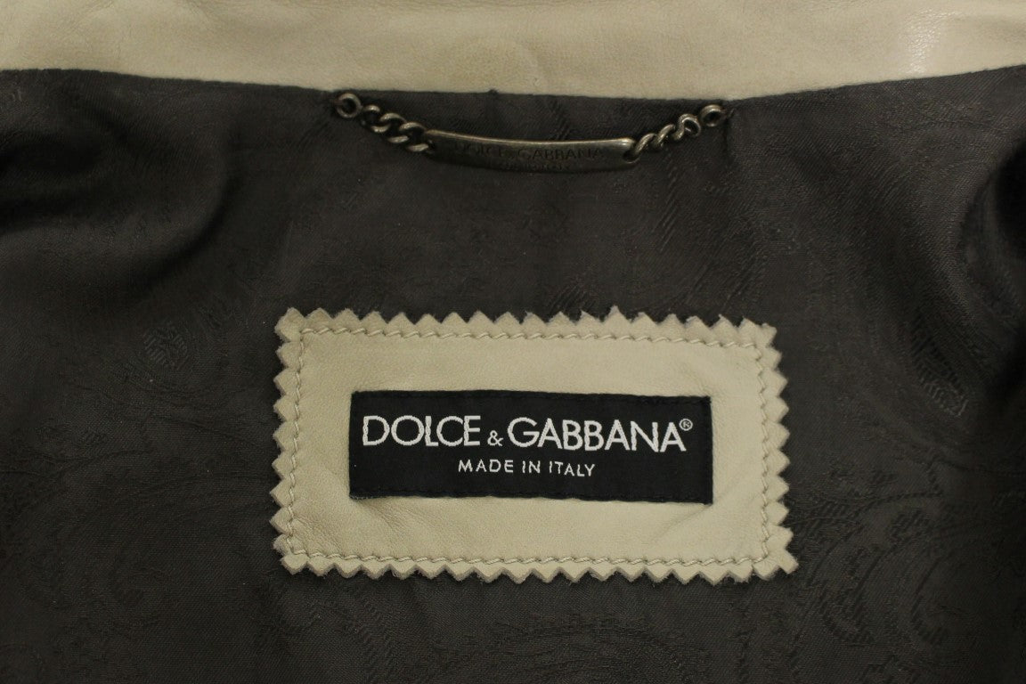Dolce & Gabbana Beige Leather Jacket Biker Coat | Regal Royce