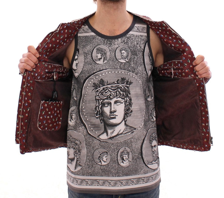 Dolce & Gabbana Bordeaux Leather Boxer Print Jacket Coat | Regal Royce