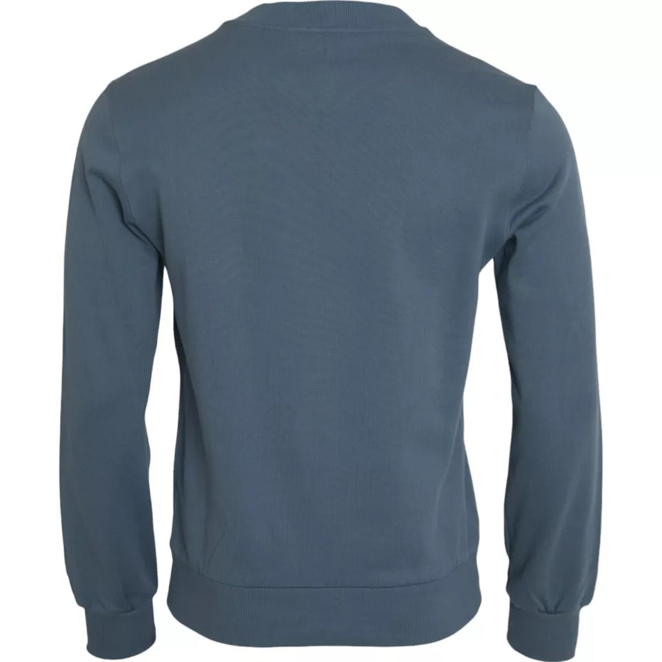 Dolce & Gabbana Blue Cotton Logo Patch Crew Neck Men Pullover Sweater | Regal Royce