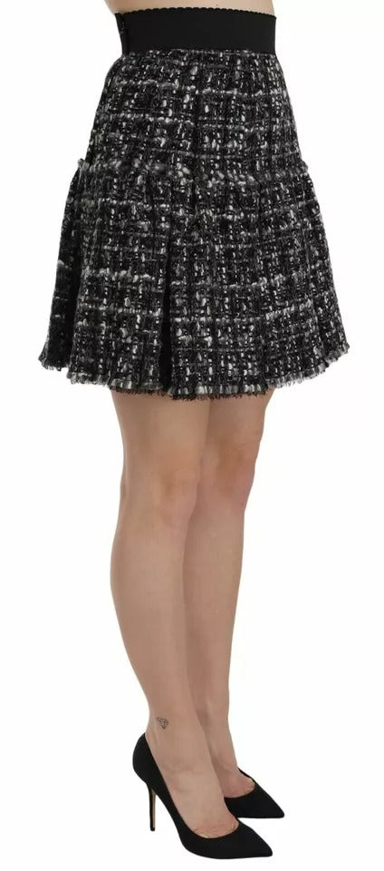 Dolce & Gabbana Black Check Flounce Detailed Wool Mini Skirt | Regal Royce