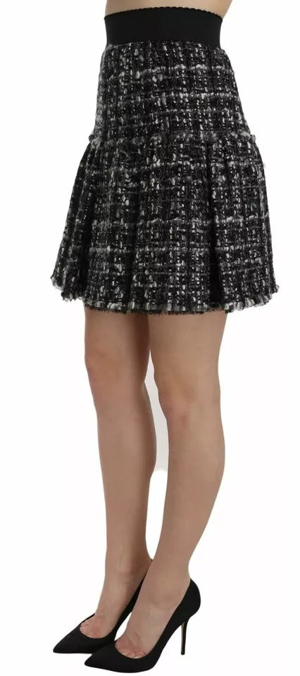 Dolce & Gabbana Black Check Flounce Detailed Wool Mini Skirt | Regal Royce