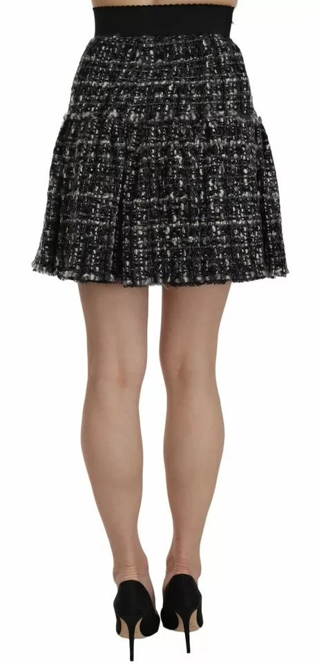 Dolce & Gabbana Black Check Flounce Detailed Wool Mini Skirt | Regal Royce