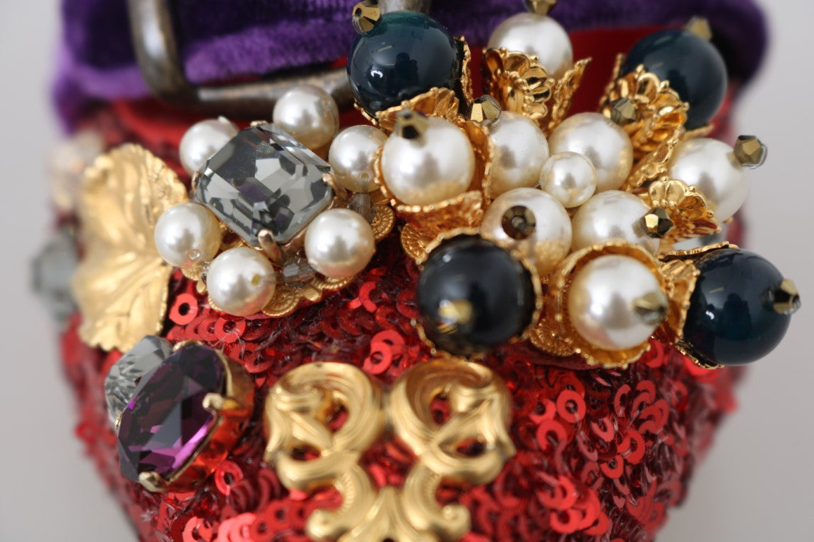 Dolce & Gabbana Red Sequined Crystal Studs Heels Shoes | Regal Royce