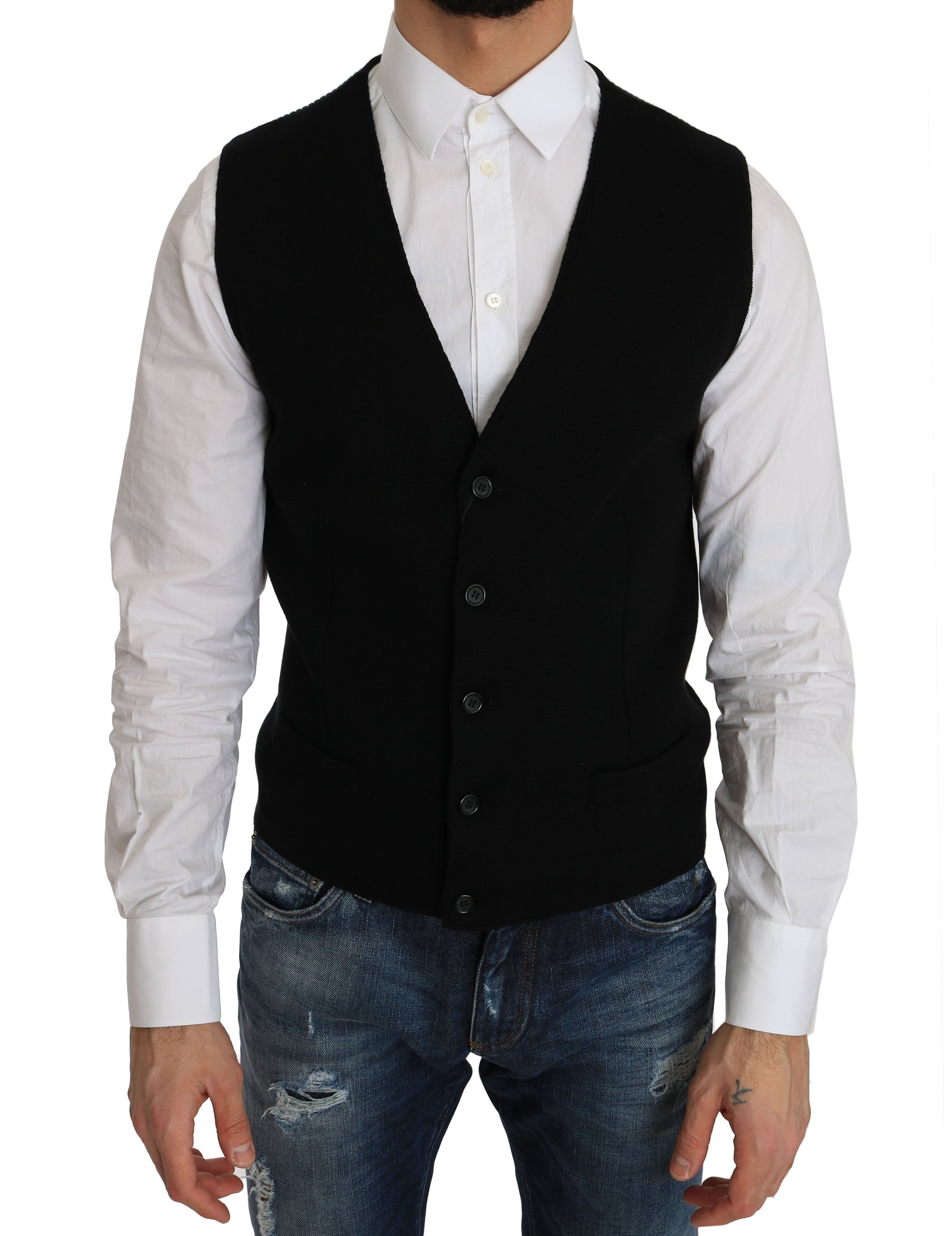 Dolce & Gabbana Black Cotton Dress Woven Waistcoat | Regal Royce