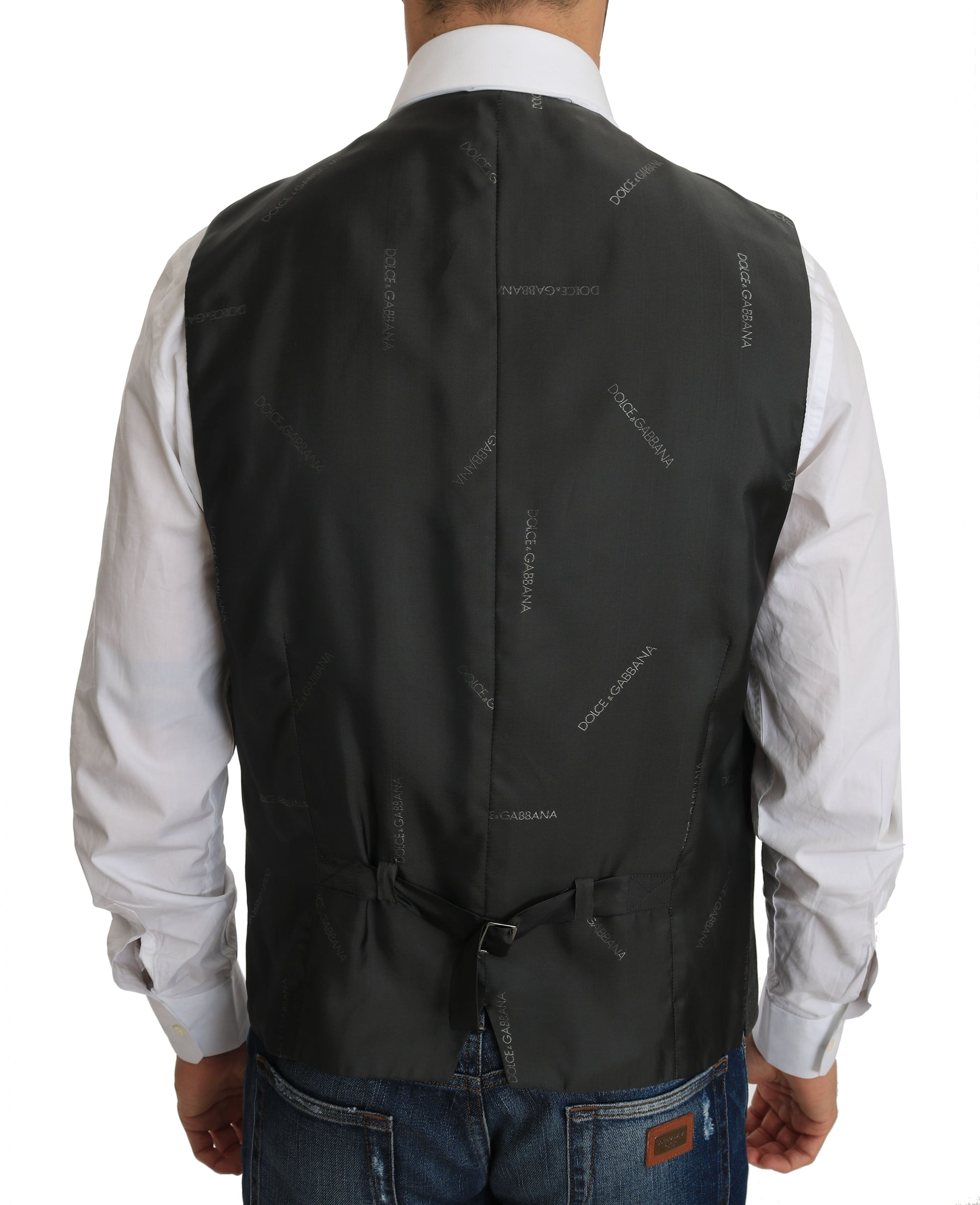 Dolce & Gabbana Gray Wool STAFF Checkered Stretch Vest | Regal Royce