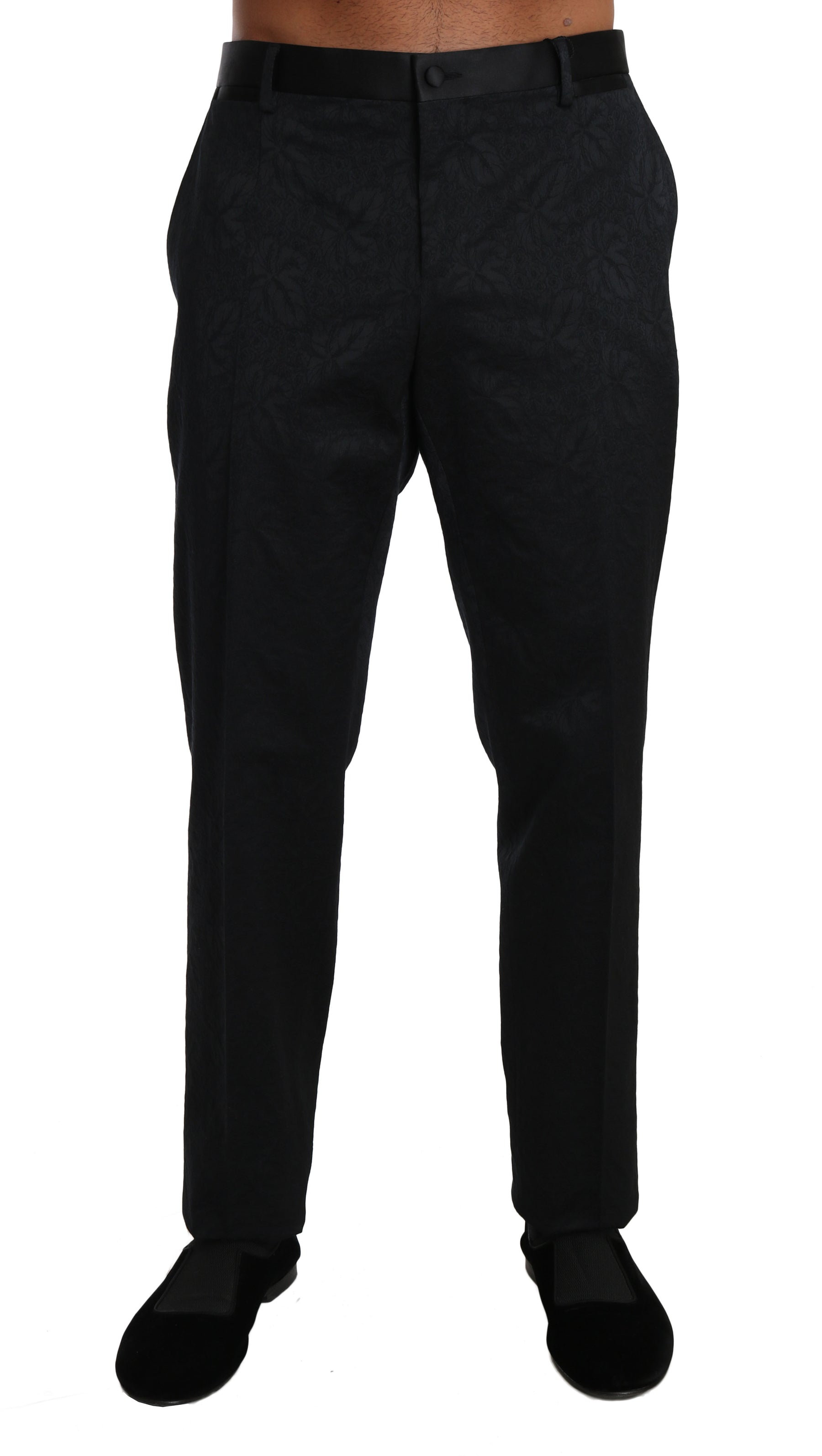 Dolce & Gabbana Black Cotton Brocade Formal Trousers Pants | Regal Royce