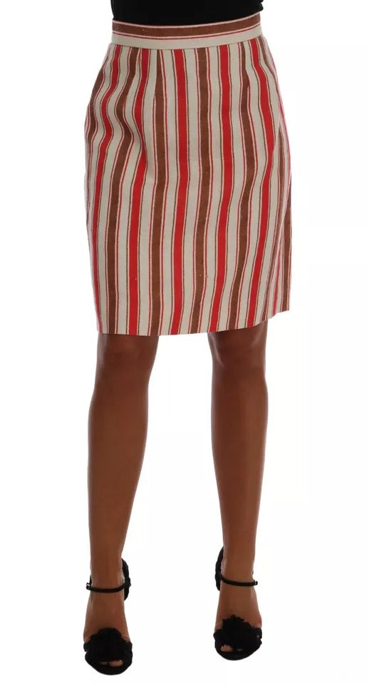 Dolce & Gabbana Multicolor Portofino Stripes Cotton Midi Skirt | Regal Royce