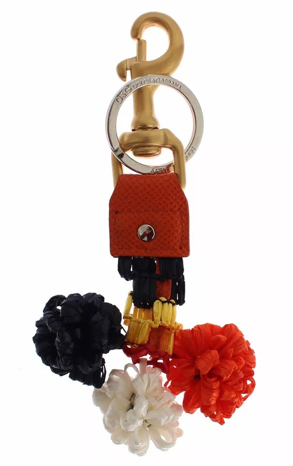 Dolce & Gabbana Brown Gold Raffia Leather Clasp Finder Chain Keyring | Regal Royce