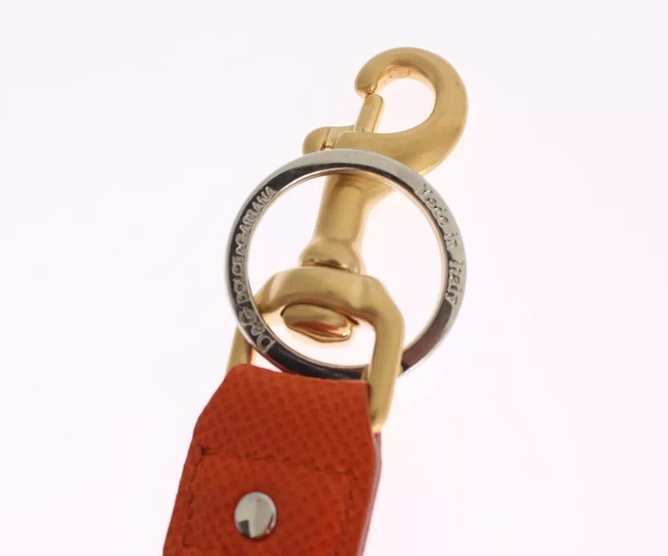 Dolce & Gabbana Brown Gold Raffia Leather Clasp Finder Chain Keyring | Regal Royce