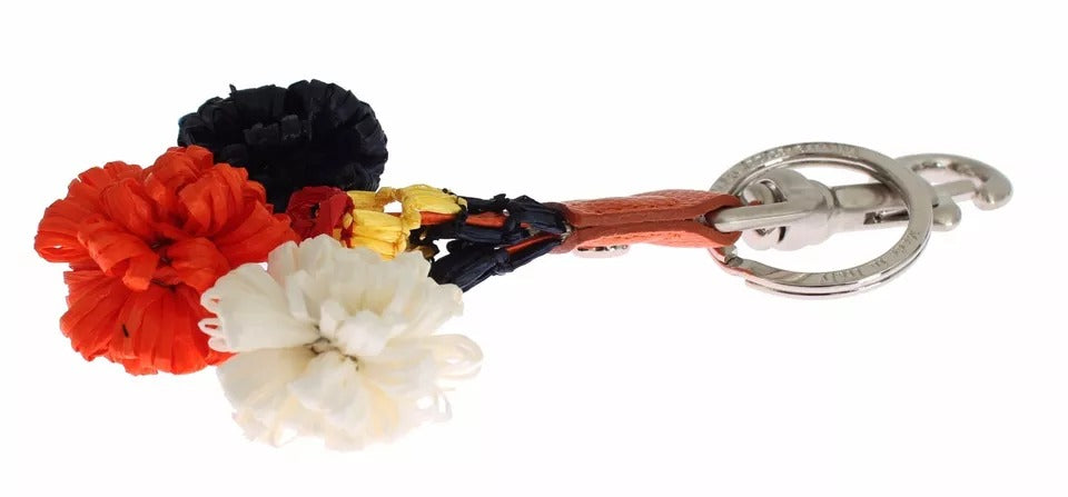 Dolce & Gabbana Silver Brown Raffia Leather Clasp Finder Chain Keyring | Regal Royce