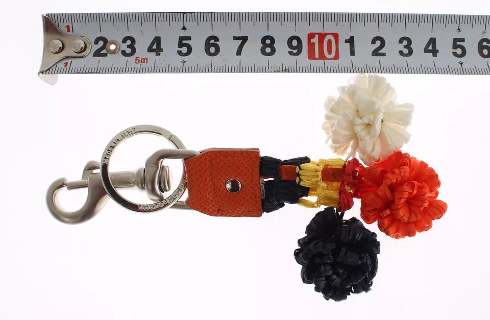 Dolce & Gabbana Silver Brown Raffia Leather Clasp Finder Chain Keyring | Regal Royce