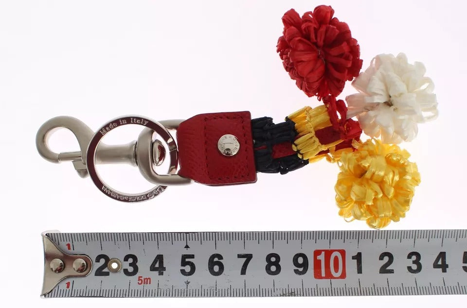 Dolce & Gabbana Silver Brown Raffia Leather Clasp Finder Chain Keyring | Regal Royce