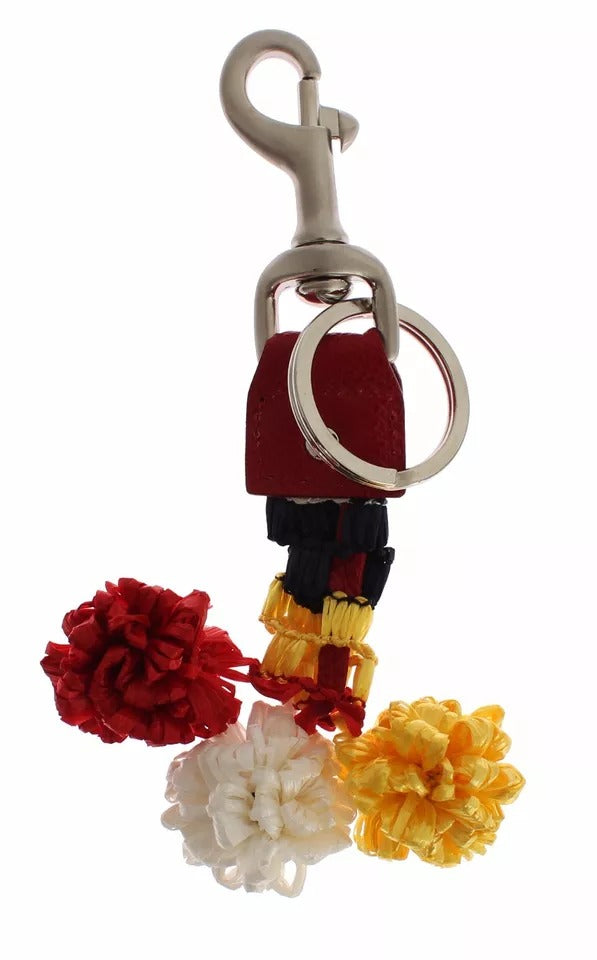 Dolce & Gabbana Silver Brown Raffia Leather Clasp Finder Chain Keyring | Regal Royce