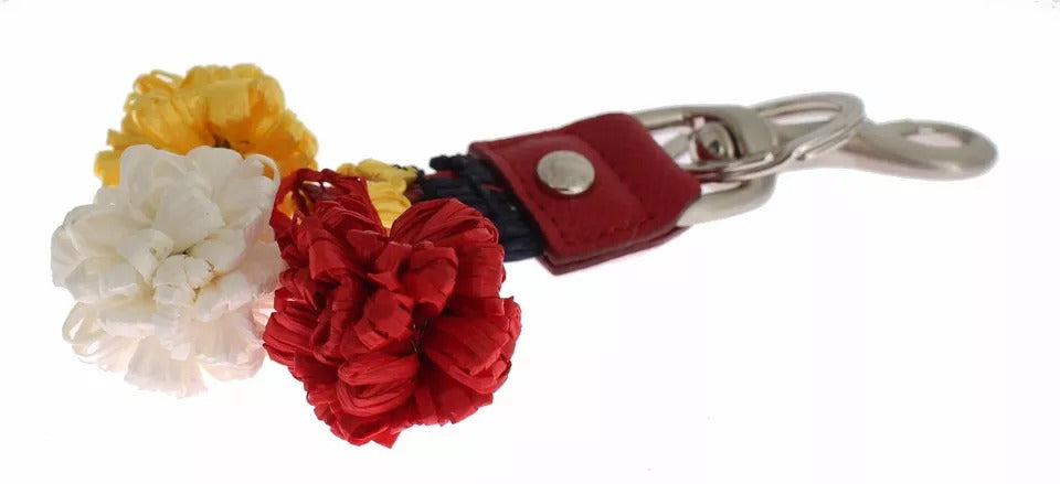 Dolce & Gabbana Silver Brown Raffia Leather Clasp Finder Chain Keyring | Regal Royce