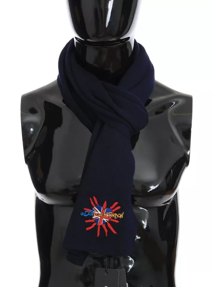 Dolce & Gabbana Blue Wool #DGLovesLondon Shawl Scarf | Regal Royce