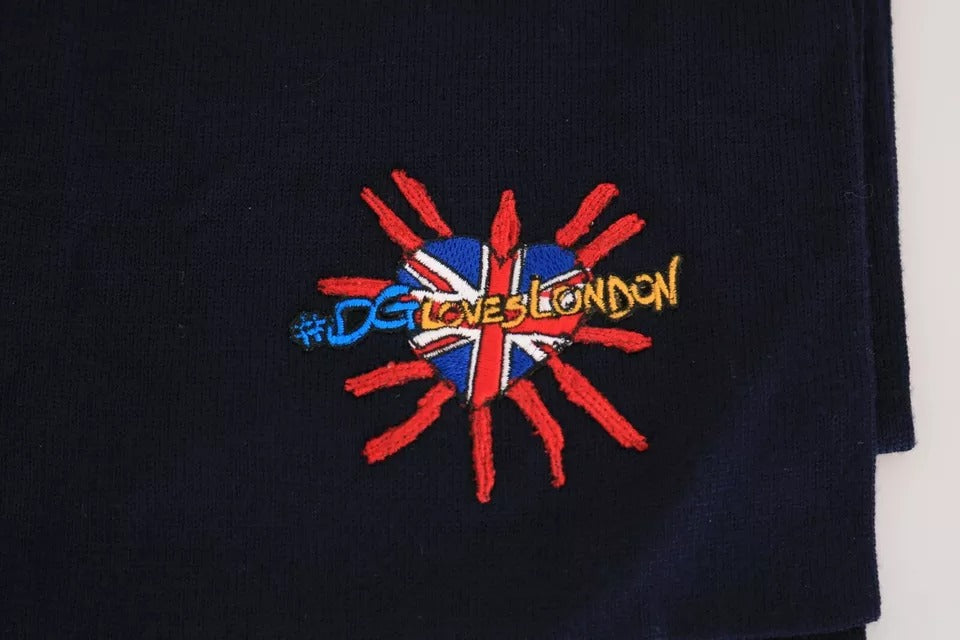 Dolce & Gabbana Blue Wool #DGLovesLondon Shawl Scarf | Regal Royce