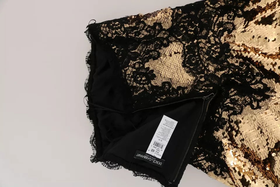 Dolce & Gabbana Gold Strapless Sequin Embellished Lace Dress | Regal Royce